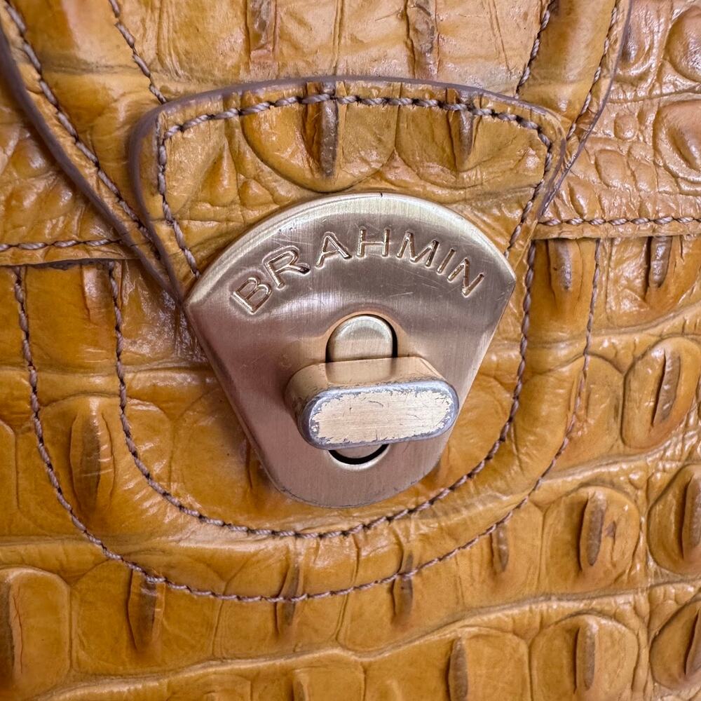 Brahmin Mojito Melbourne Croc Leather Bag Crossbody Turn Lock Yellow Mustard - Picture 2 of 12